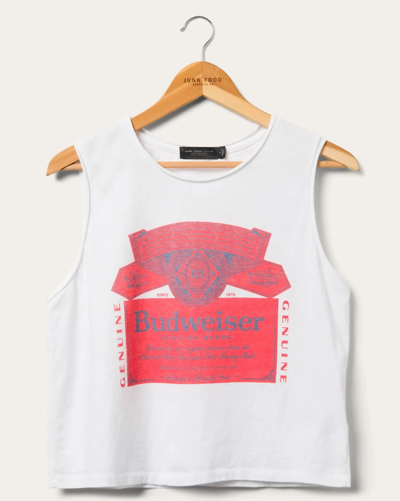 Women's Budweiser Label Cropped Muscle Tank sold by Junk Food Clothing