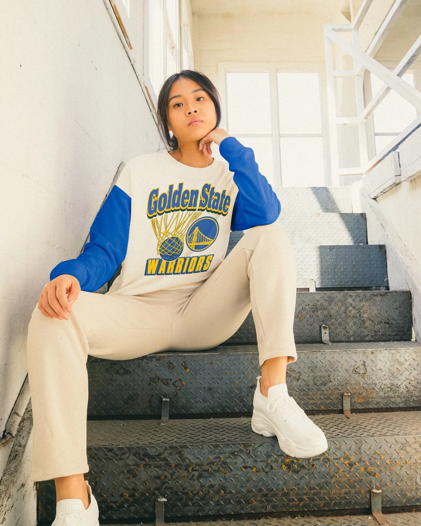 Women's NBA Golden State Warriors Contrast Long Sleeve Crew sold by Junk Food Clothing product image thumbnail 2