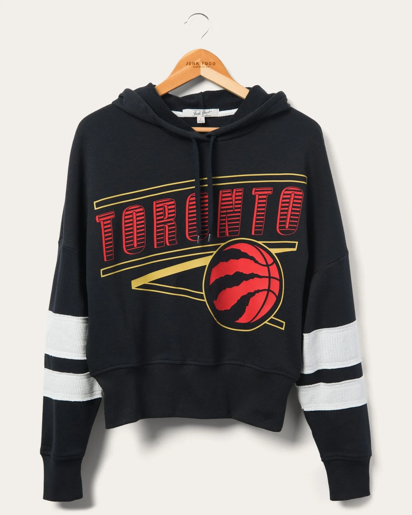 Women's Raptors Overtime Striped Fleece Hoodie sold by Junk Food Clothing