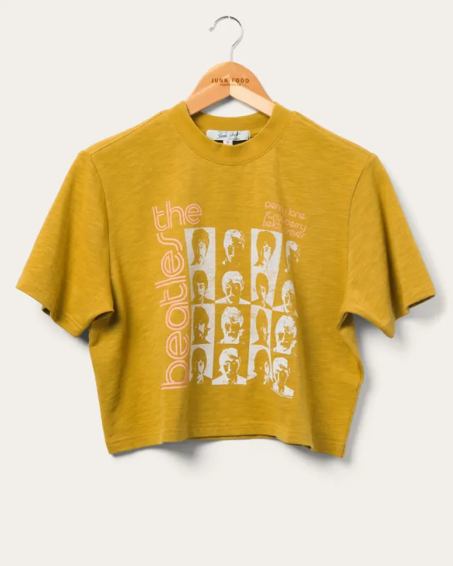 Women's The Beatles Strawberry Fields Crop Mock Neck Tee sold by Junk Food Clothing