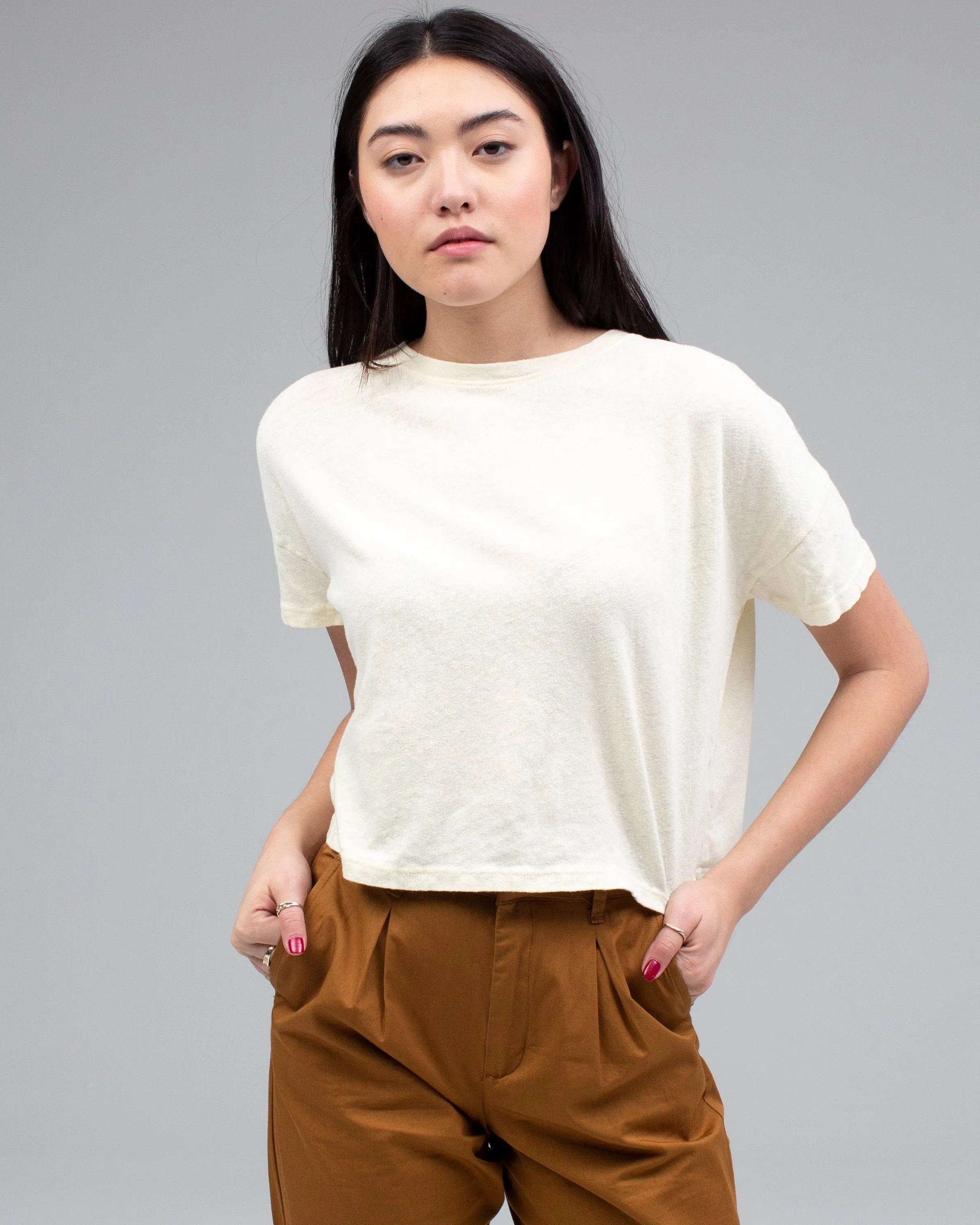 Women's Linen Crop Tee sold by Junk Food Clothing