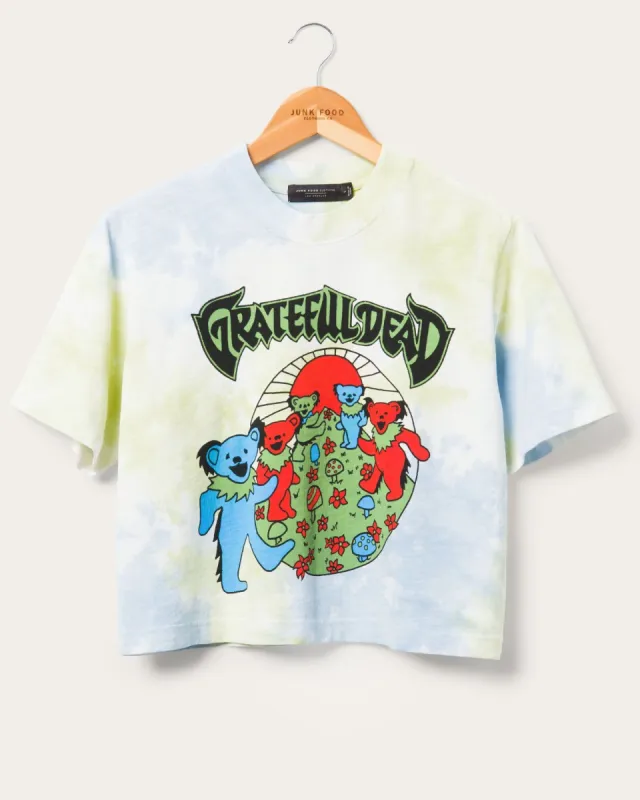 Women's Grateful Dead Tie Dye Bears Crop Mock Neck Tee made by Junk Food Clothing