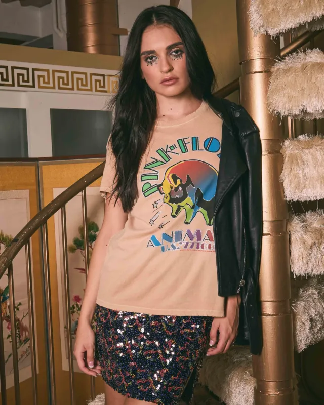 WOMENS GLITTER PINK FLOYD VINTAGE TEE made by Junk Food Clothing