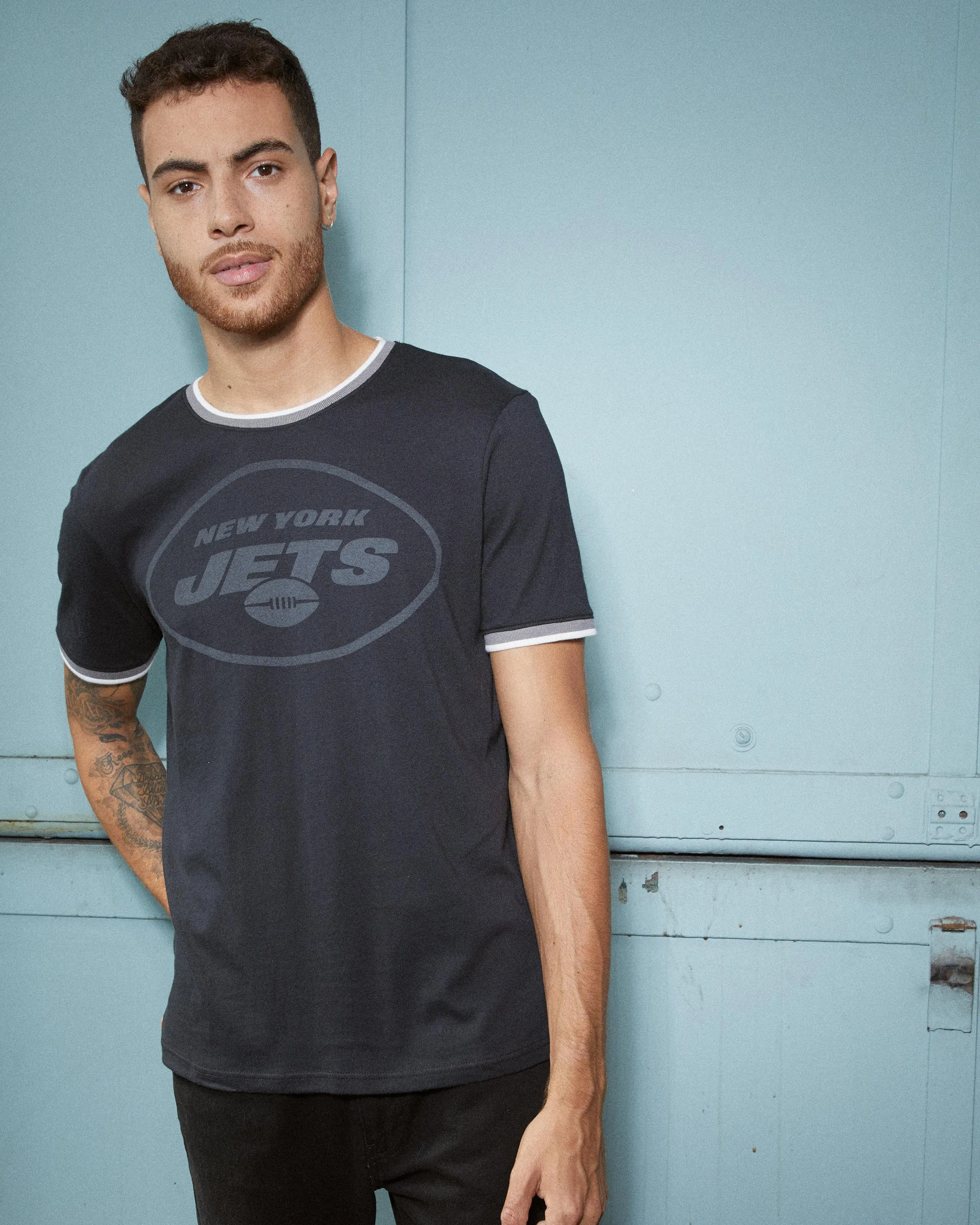 MENS JETS THROWBACK RINGER TEE sold by Junk Food Clothing