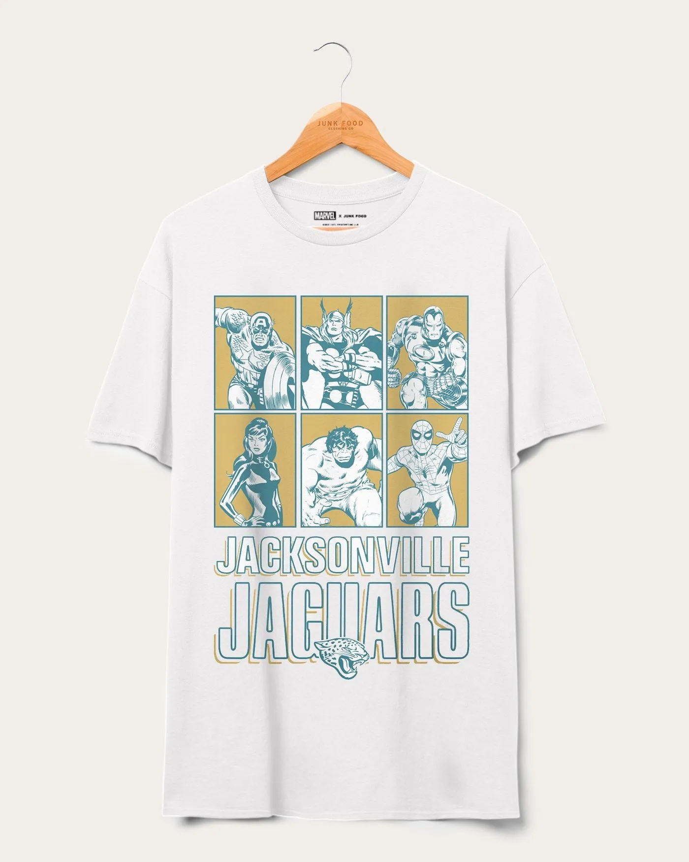 Jaguars Marvel The Avengers Line Up Tee sold by Junk Food Clothing