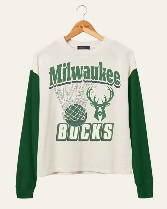 Women's NBA Milwaukee Bucks Contrast Long Sleeve Crew sold by Junk Food Clothing