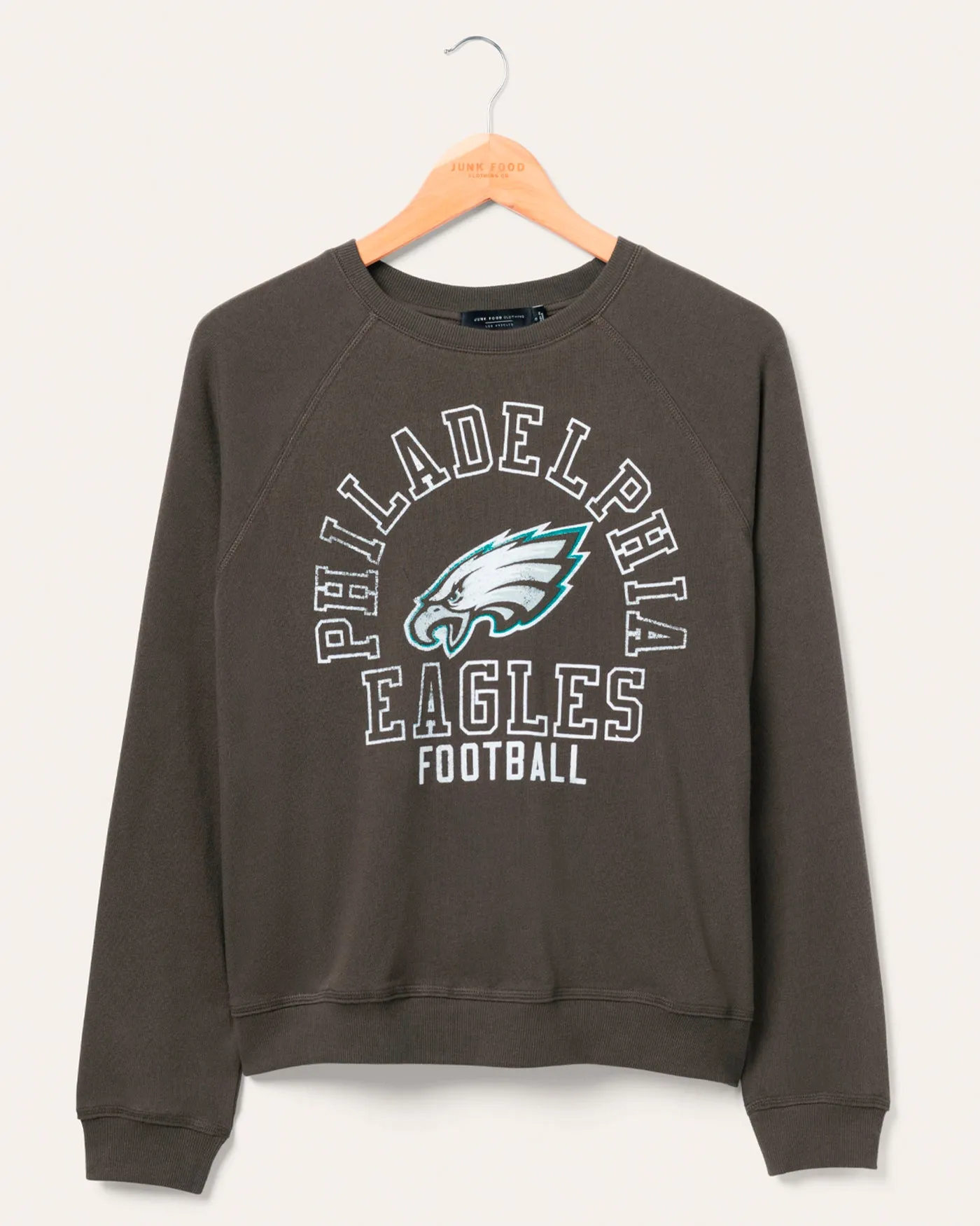 Women's Philadelphia Eagles Flocked Raglan Crew Fleece sold by Junk Food Clothing