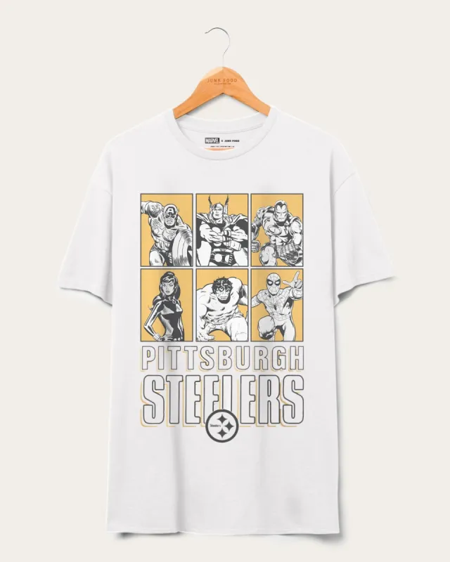 Steelers Marvel The Avengers Line Up Tee sold by Junk Food Clothing