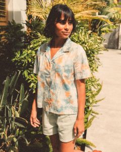 Women's Ana Cropped Tie Dye Poplin Camp Shirt sold by Junk Food Clothing