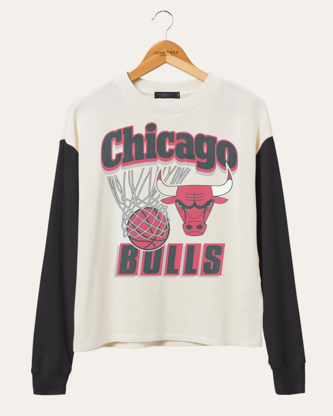 Women's NBA Chicago Bulls Contrast Long Sleeve Crew sold by Junk Food Clothing