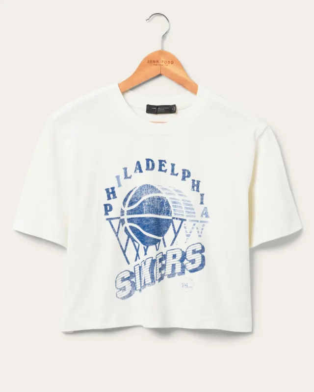 Women's 76ers Short Sleeve Mock Neck Crop Tee sold by Junk Food Clothing