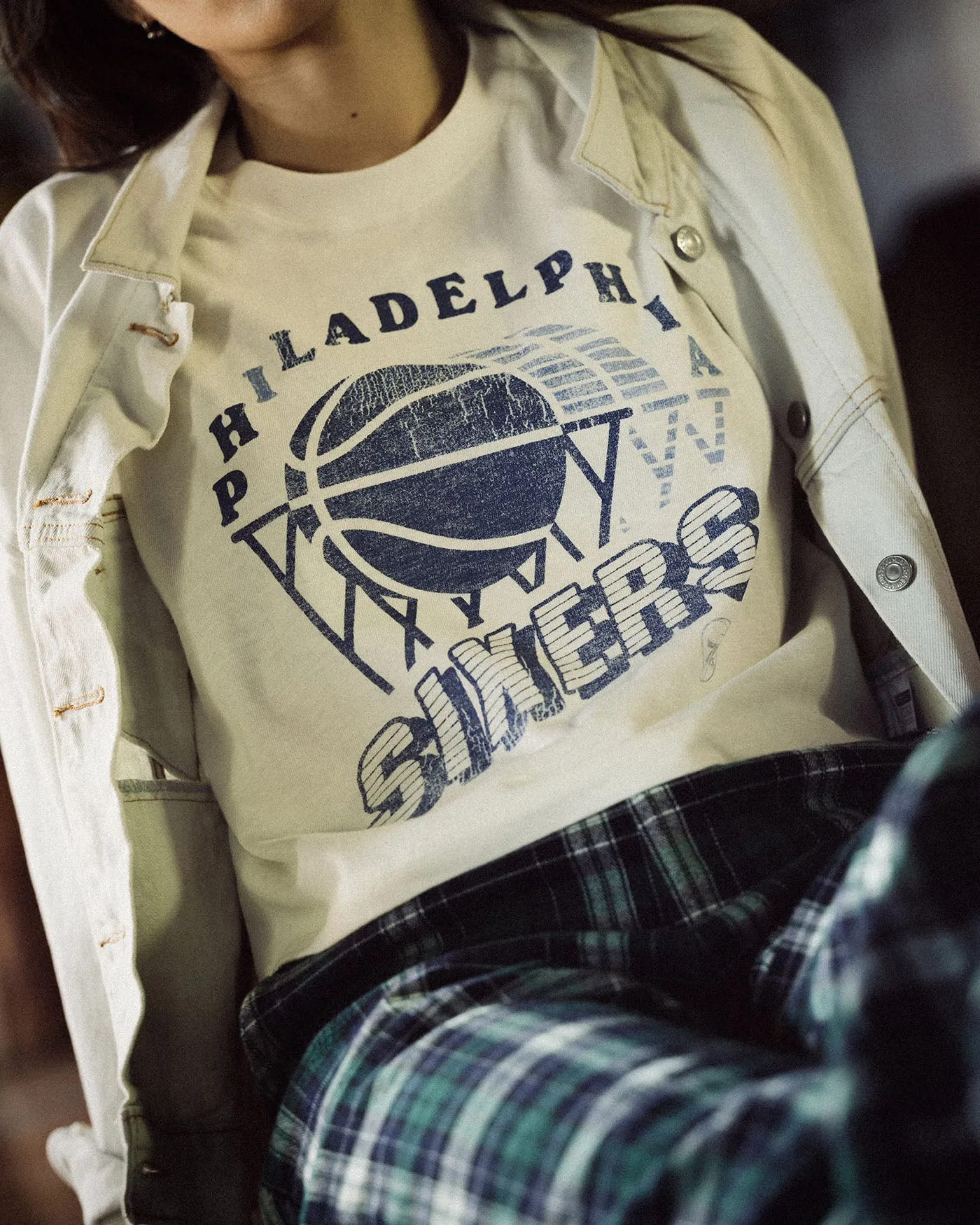 Women's 76ers Short Sleeve Mock Neck Crop Tee sold by Junk Food Clothing product image thumbnail 2