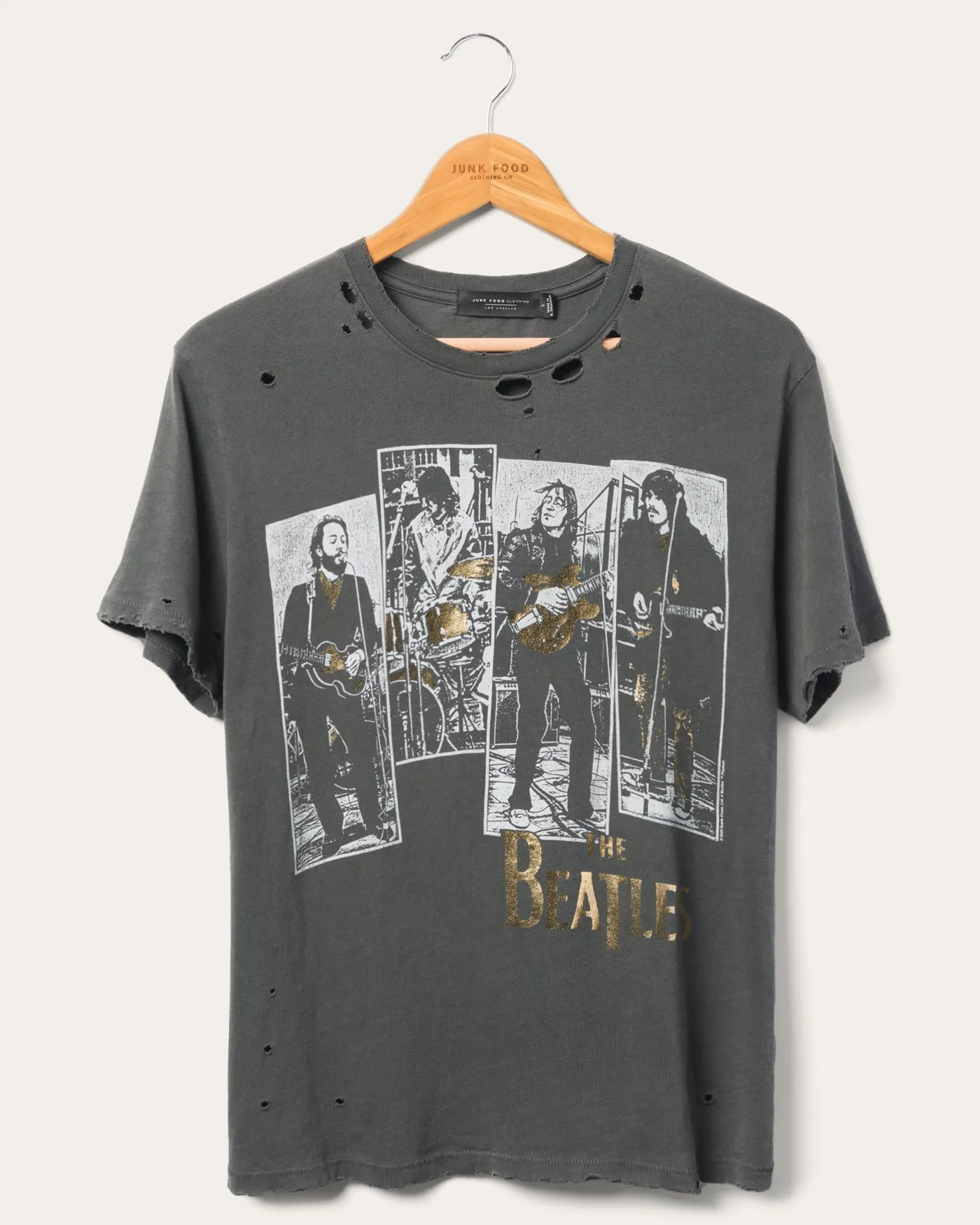 Women's The Beatles Rooftop Vintage Destroy Tee sold by Junk Food Clothing