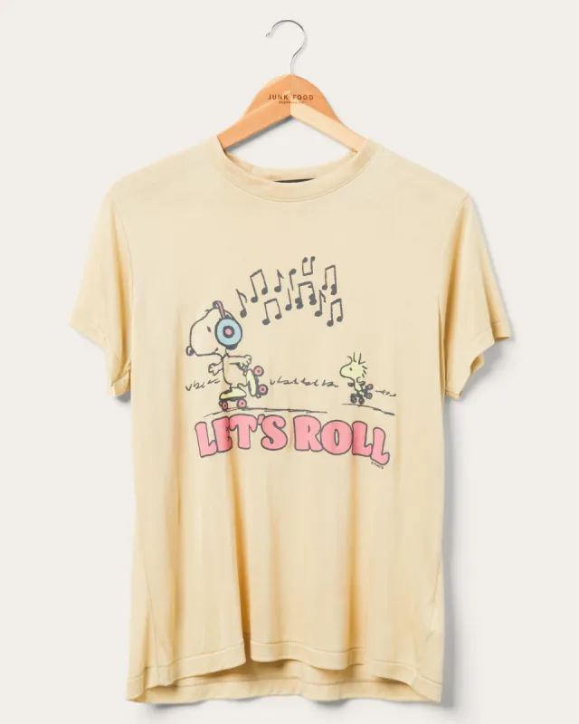 Women's Peanuts Let's Roll Vintage Tissue Tee sold by Junk Food Clothing