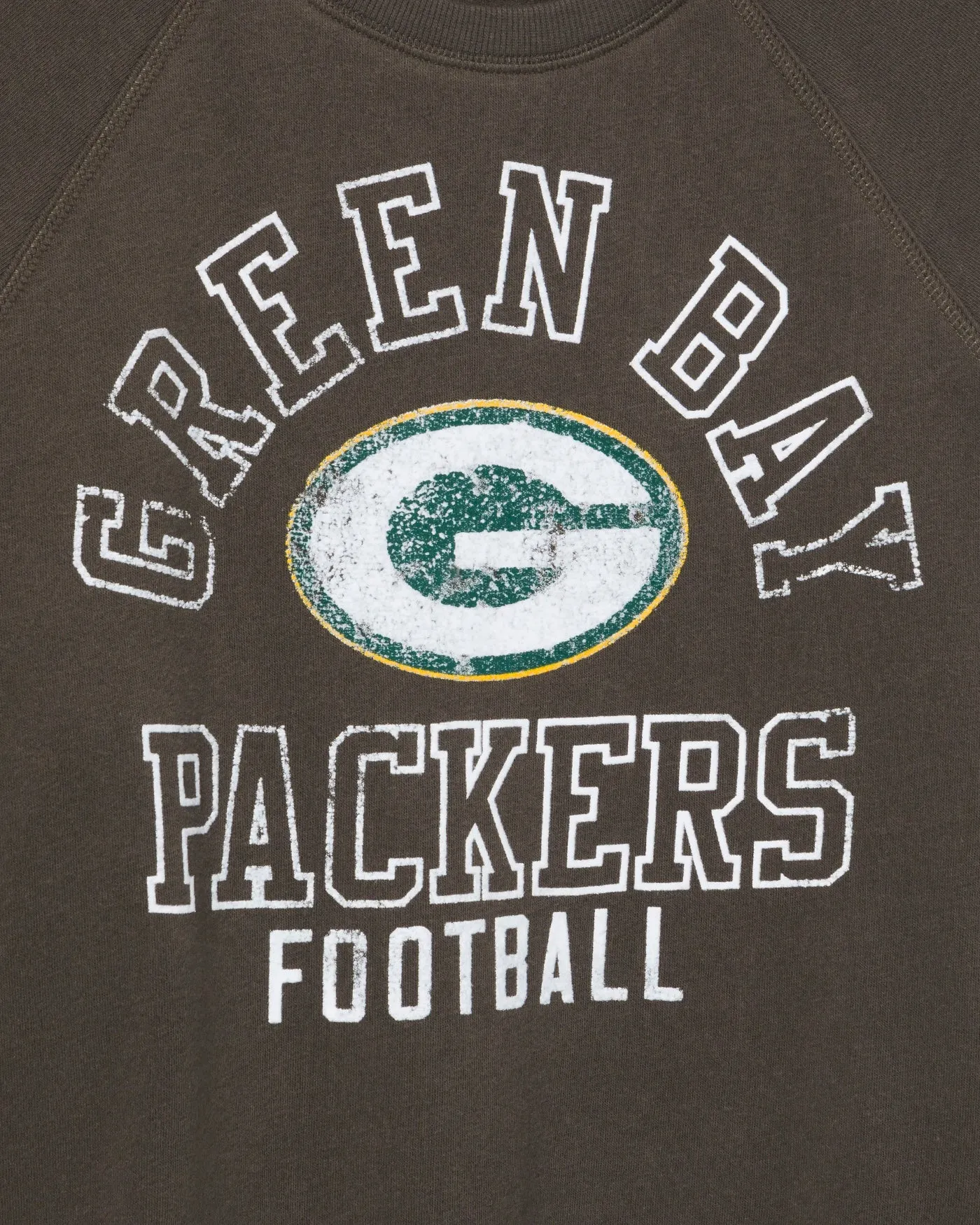 Women's Green Bay Packers Flocked Raglan Crew Fleece sold by Junk Food Clothing product image thumbnail 3