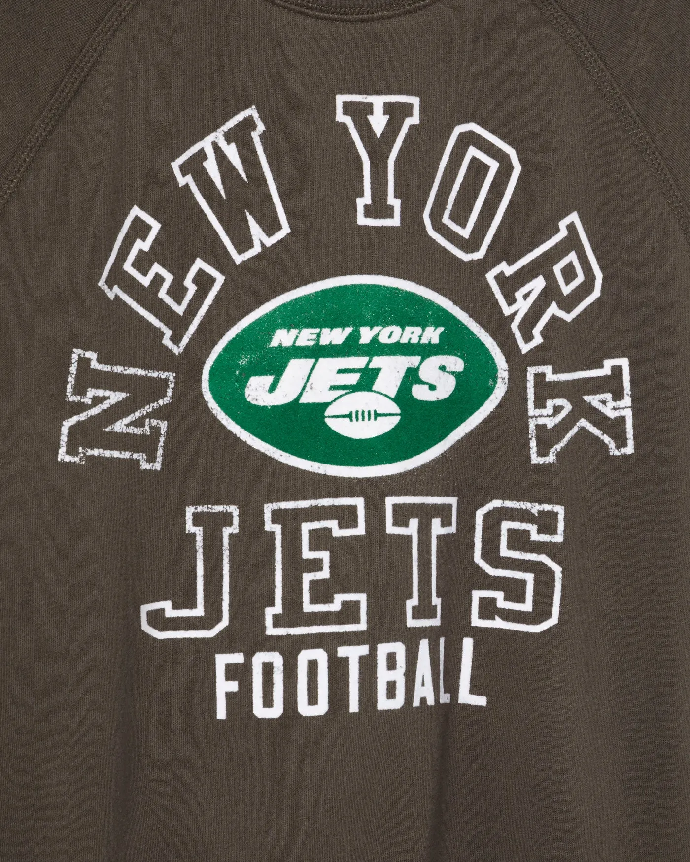 Women's New York Jets Flocked Raglan Crew Fleece sold by Junk Food Clothing product image thumbnail 3