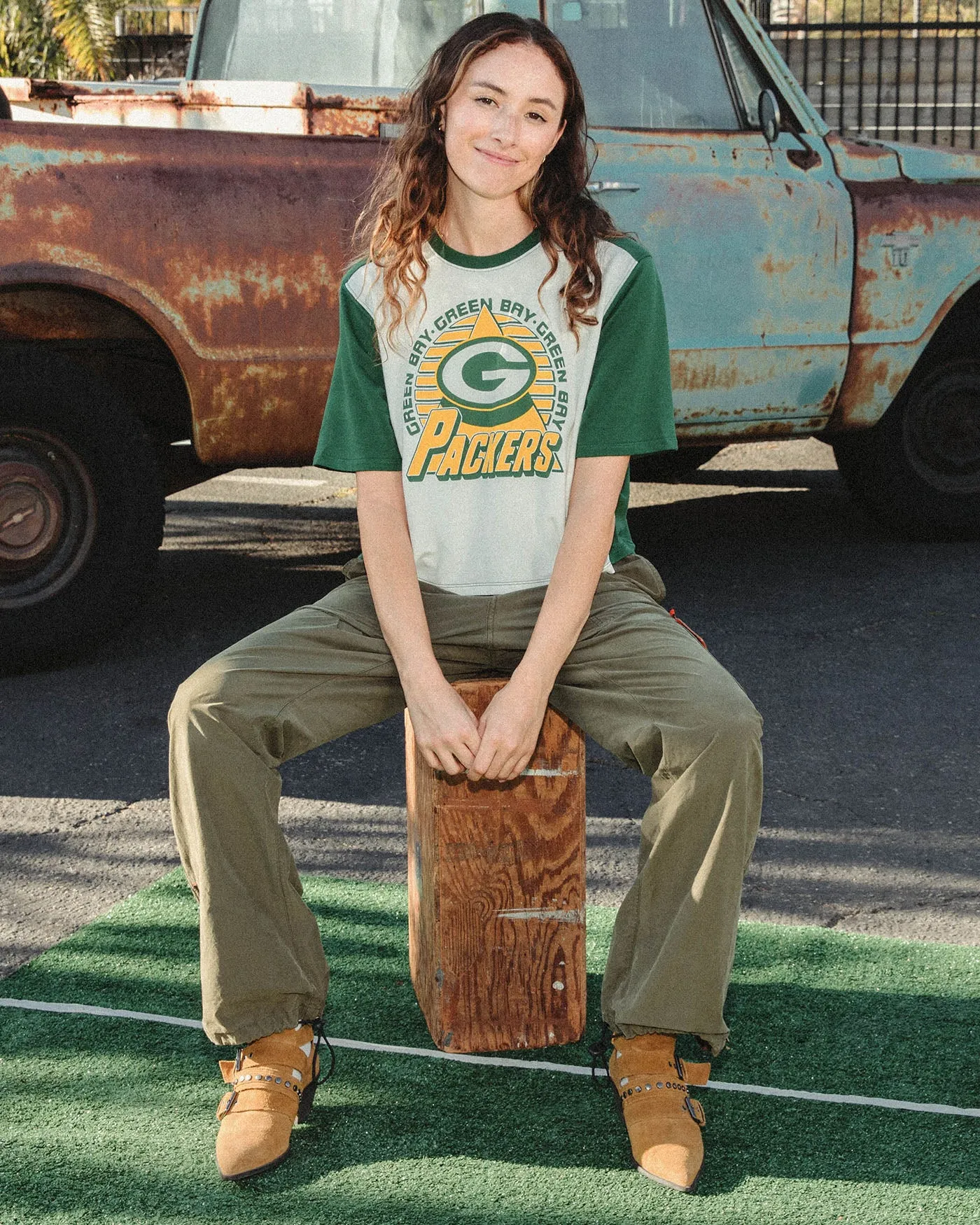 Women's Green Bay Packers Color Block Crop Tee sold by Junk Food Clothing product image thumbnail 2