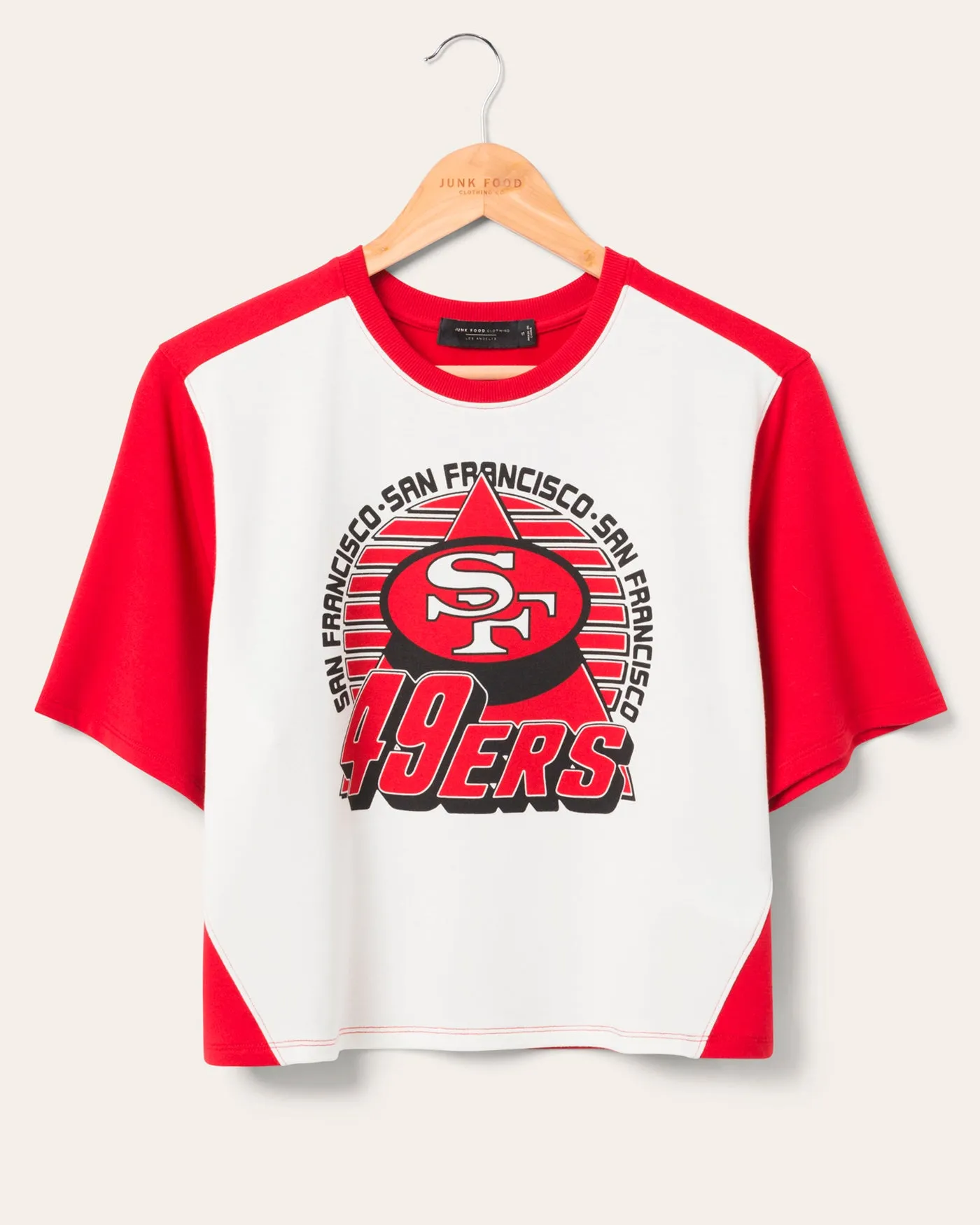 Women's San Francisco 49ers Color Block Crop Tee sold by Junk Food Clothing
