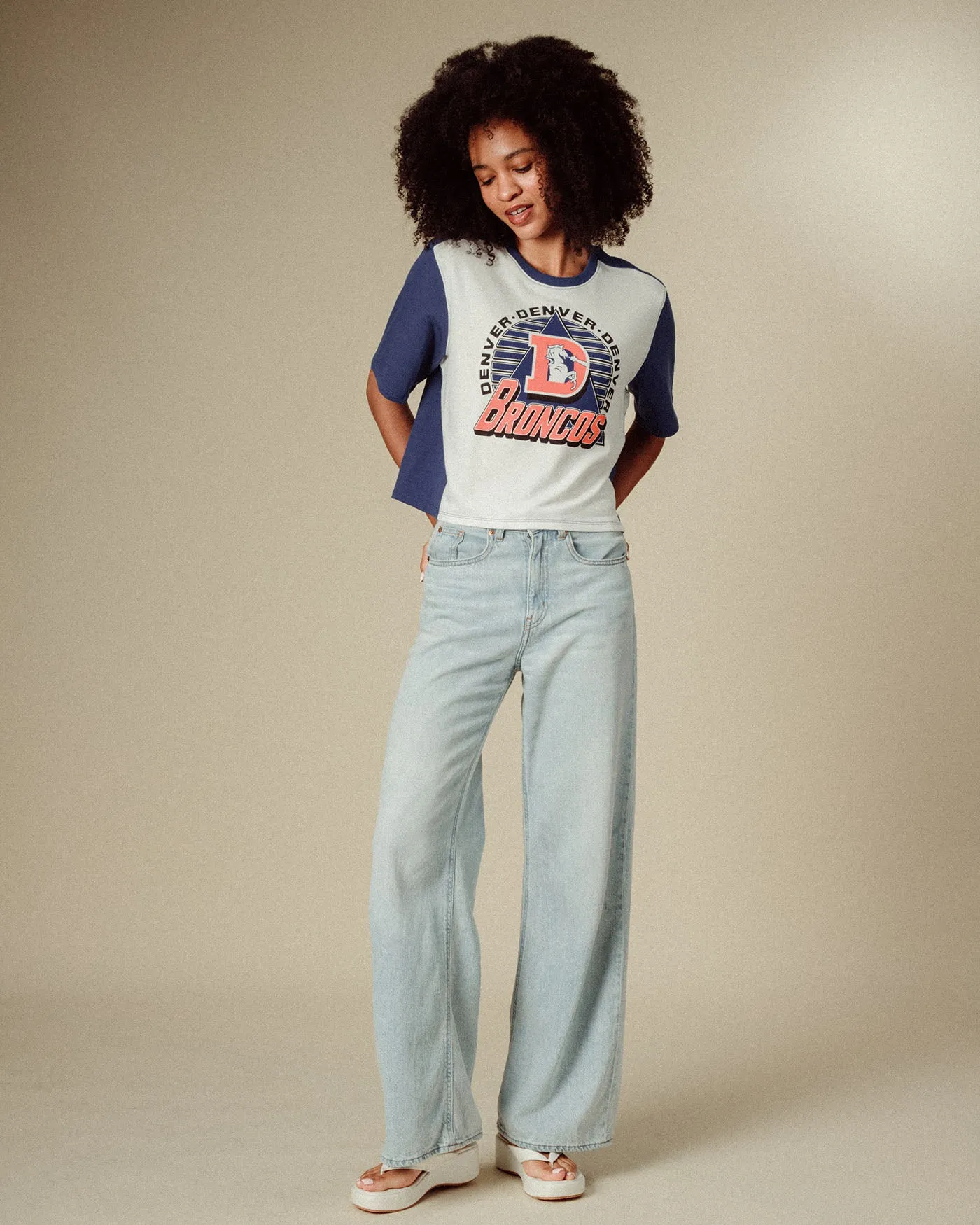 Women's Denver Broncos Color Block Crop Tee sold by Junk Food Clothing product image thumbnail 2