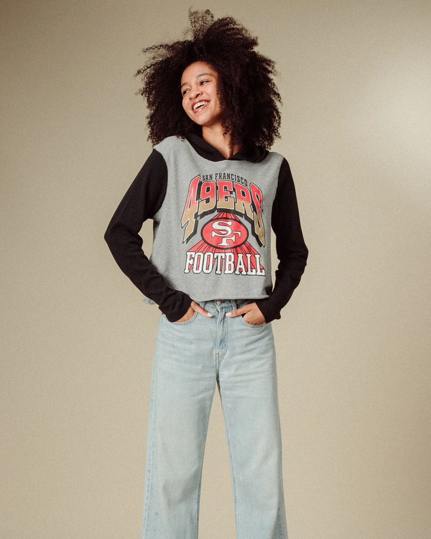 Women's San Francisco 49ers Block Crop Hoodie sold by Junk Food Clothing product image thumbnail 2