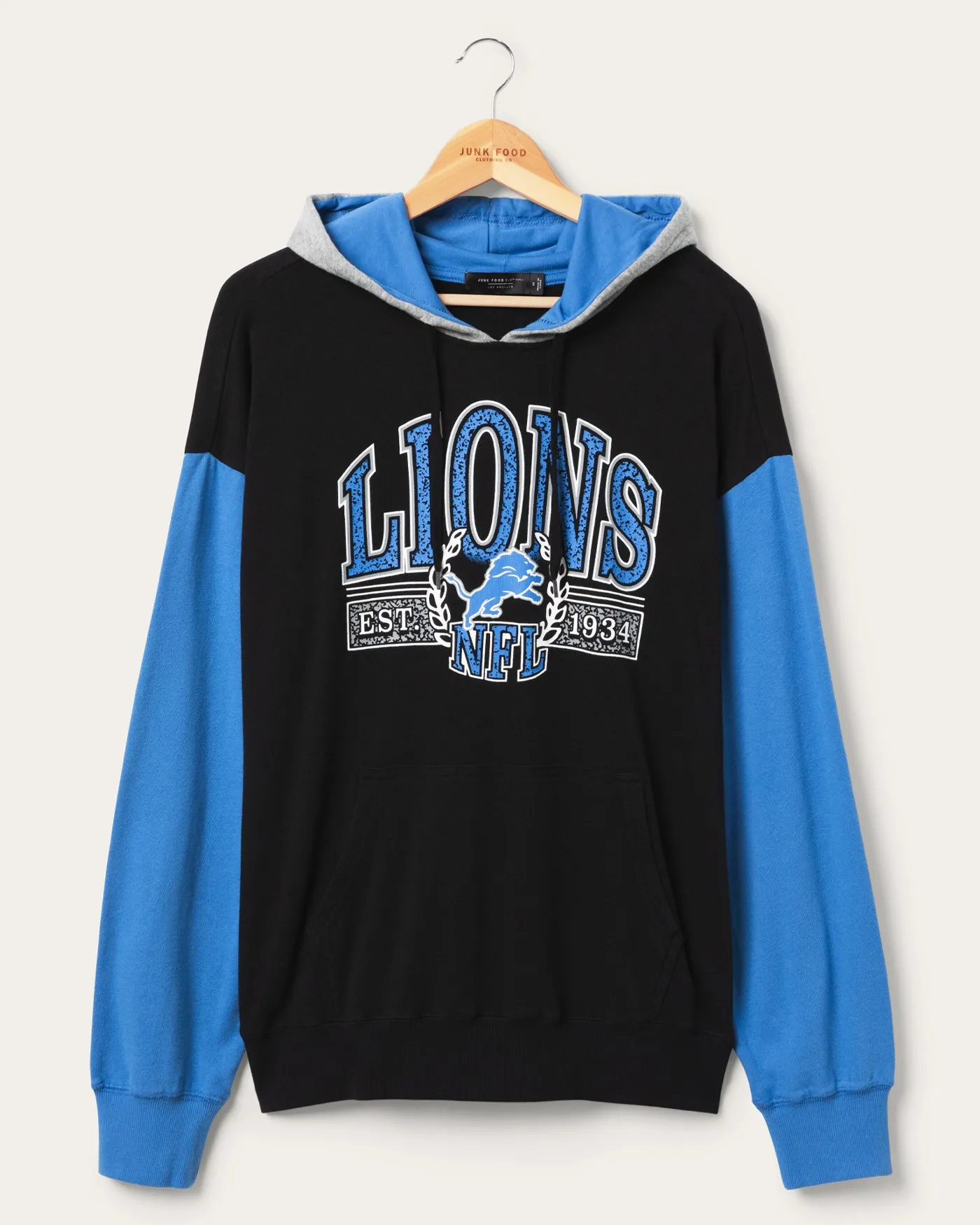 Detroit Lions Tri Color Block Hoodie sold by Junk Food Clothing