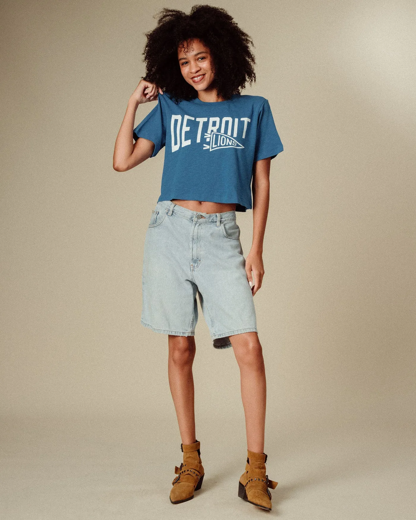 Women's Detroit Lions Dual Threat Mock Neck Crop Tee sold by Junk Food Clothing product image thumbnail 2