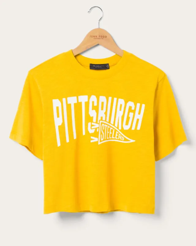 Women's Pittsburgh Steelers Dual Threat Mock Neck Crop Tee sold by Junk Food Clothing