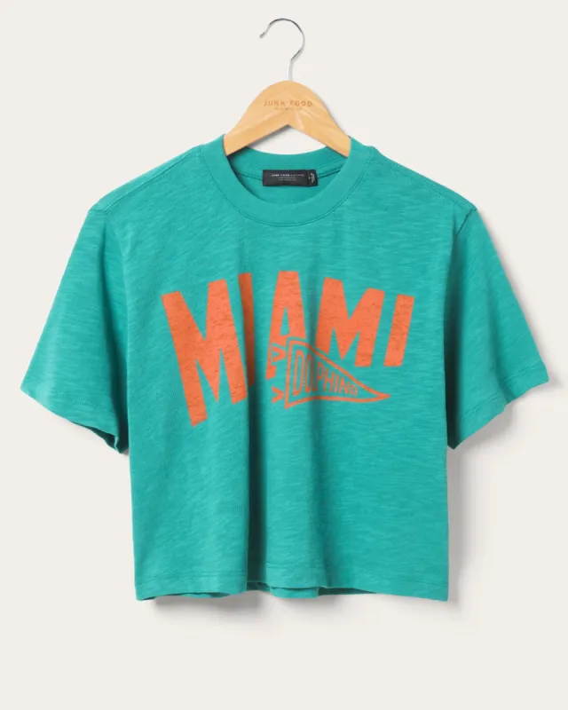 Women's Miami Dolphins Dual Threat Mock Neck Crop Tee sold by Junk Food Clothing