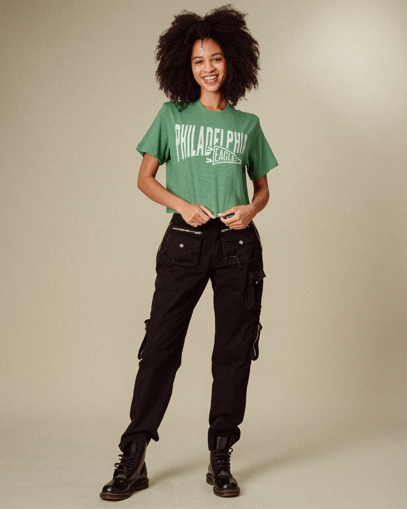 Women's Philadelphia Eagles Dual Threat Mock Neck Crop Tee sold by Junk Food Clothing product image thumbnail 2