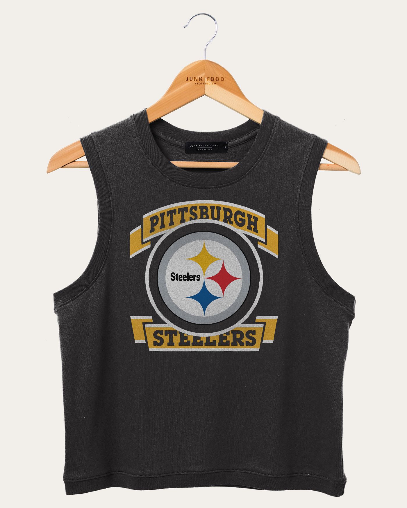 Women's NFL Pittsburgh Steelers Rib Ringer Muscle Tank sold by Junk Food Clothing