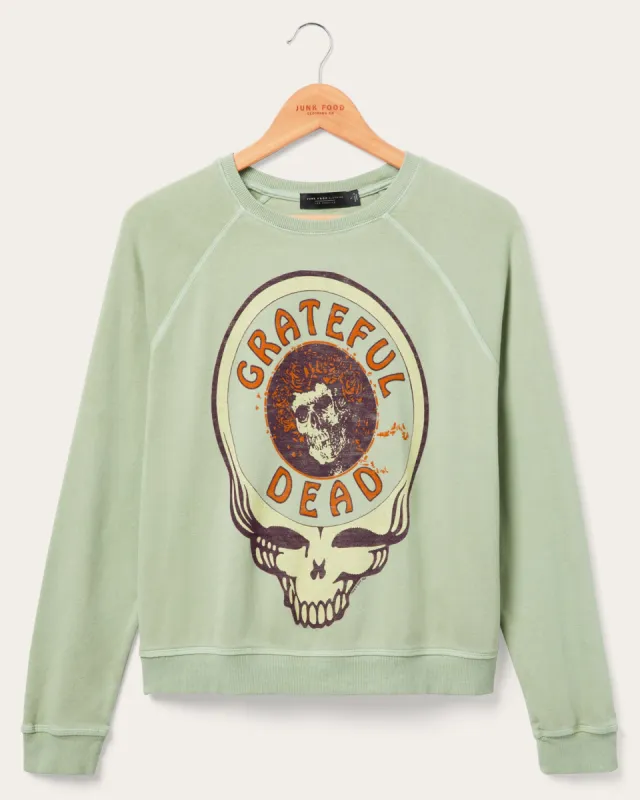 Women's Grateful Dead Skull Raglan Crew Fleece sold by Junk Food Clothing