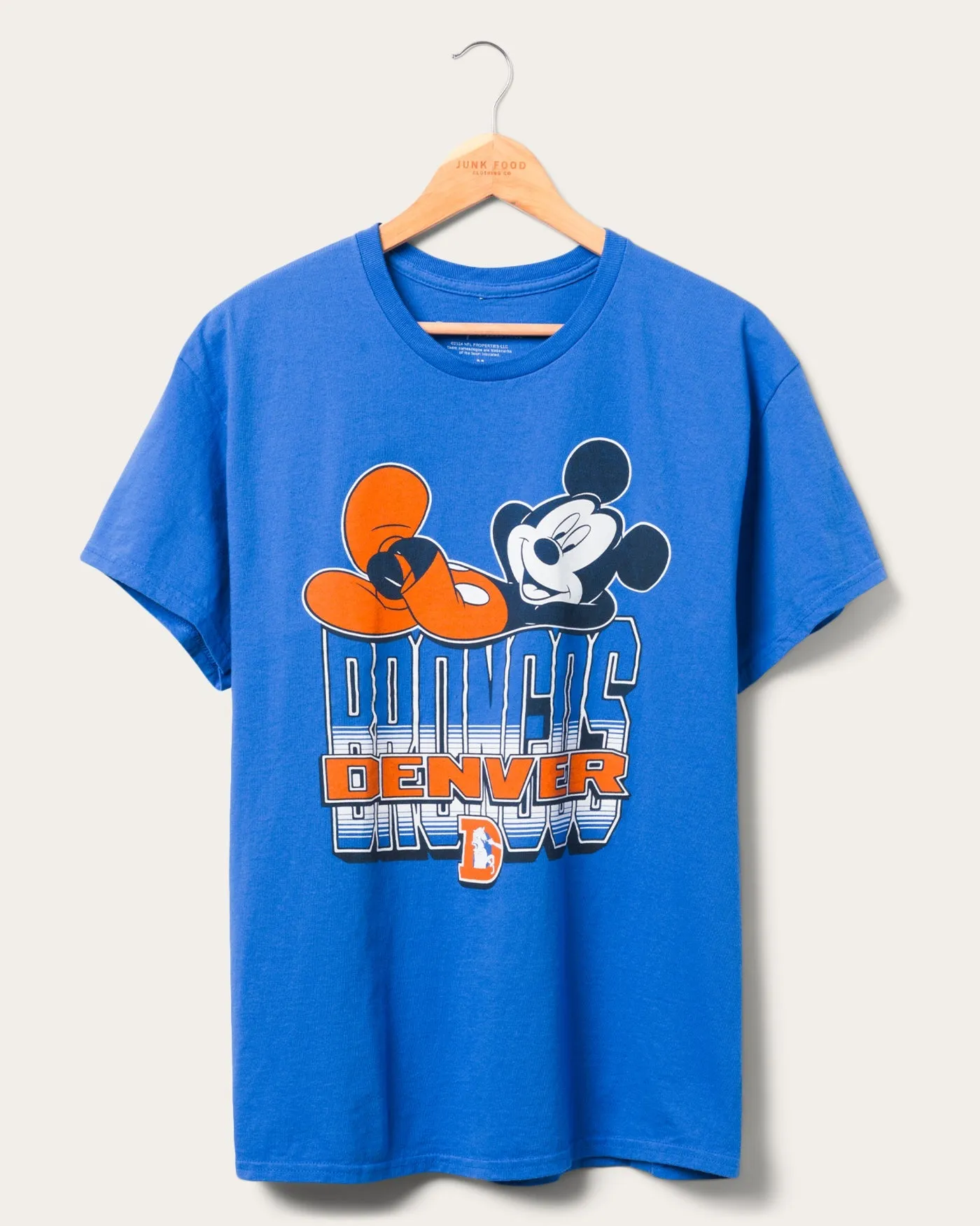 Denver Broncos Mickey Kick Back Tee sold by Junk Food Clothing
