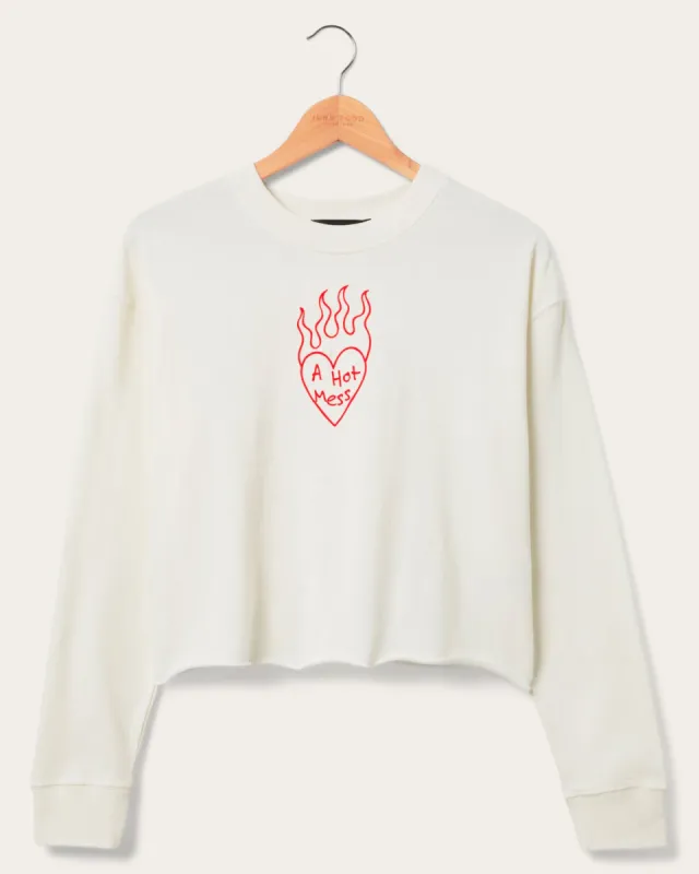 Women's A Hot Mess Cropped Crew Fleece sold by Junk Food Clothing
