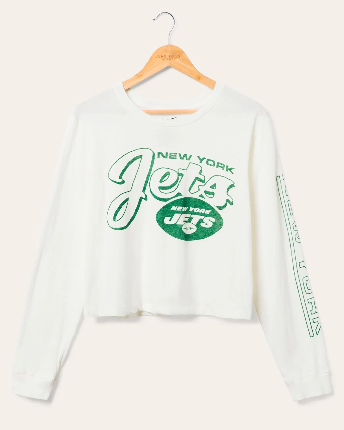 Women's New York Jets Touchdown Long Sleeve Crop Tee sold by Junk Food Clothing