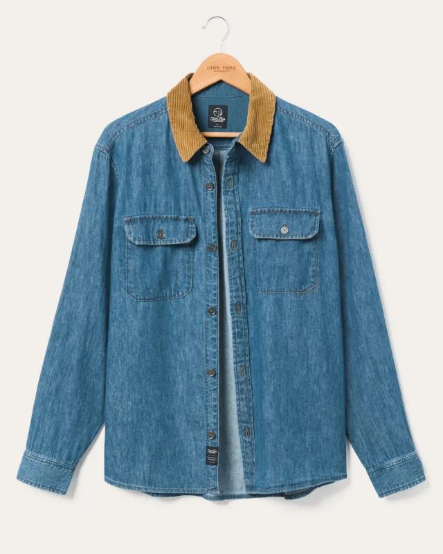 Unisex Hemp Denim Corded Collar Work Shirt made by Junk Food Clothing