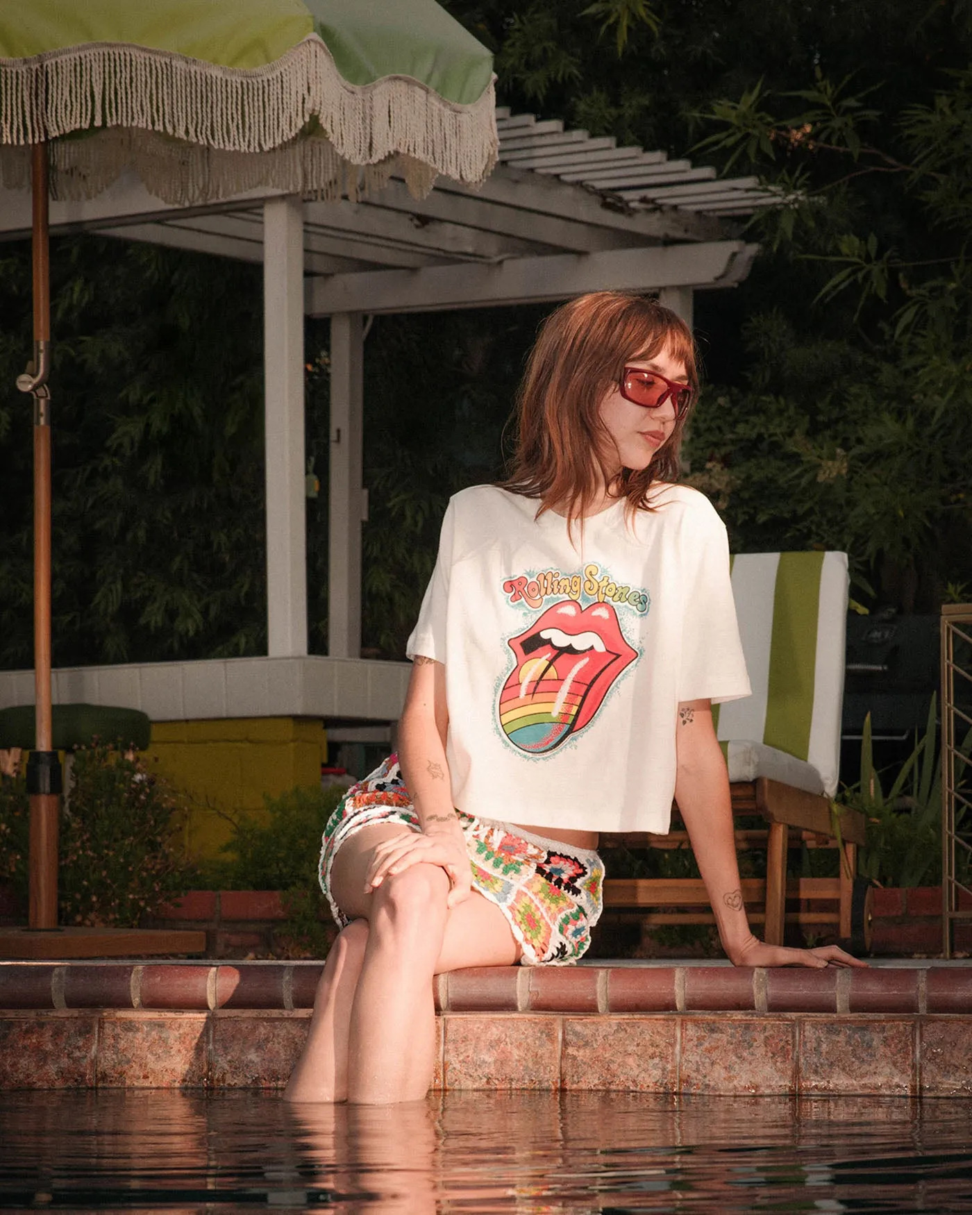 Women's The Rolling Stones Rainbow Hot Lips Mock Neck Crop Tee sold by Junk Food Clothing product image thumbnail 2