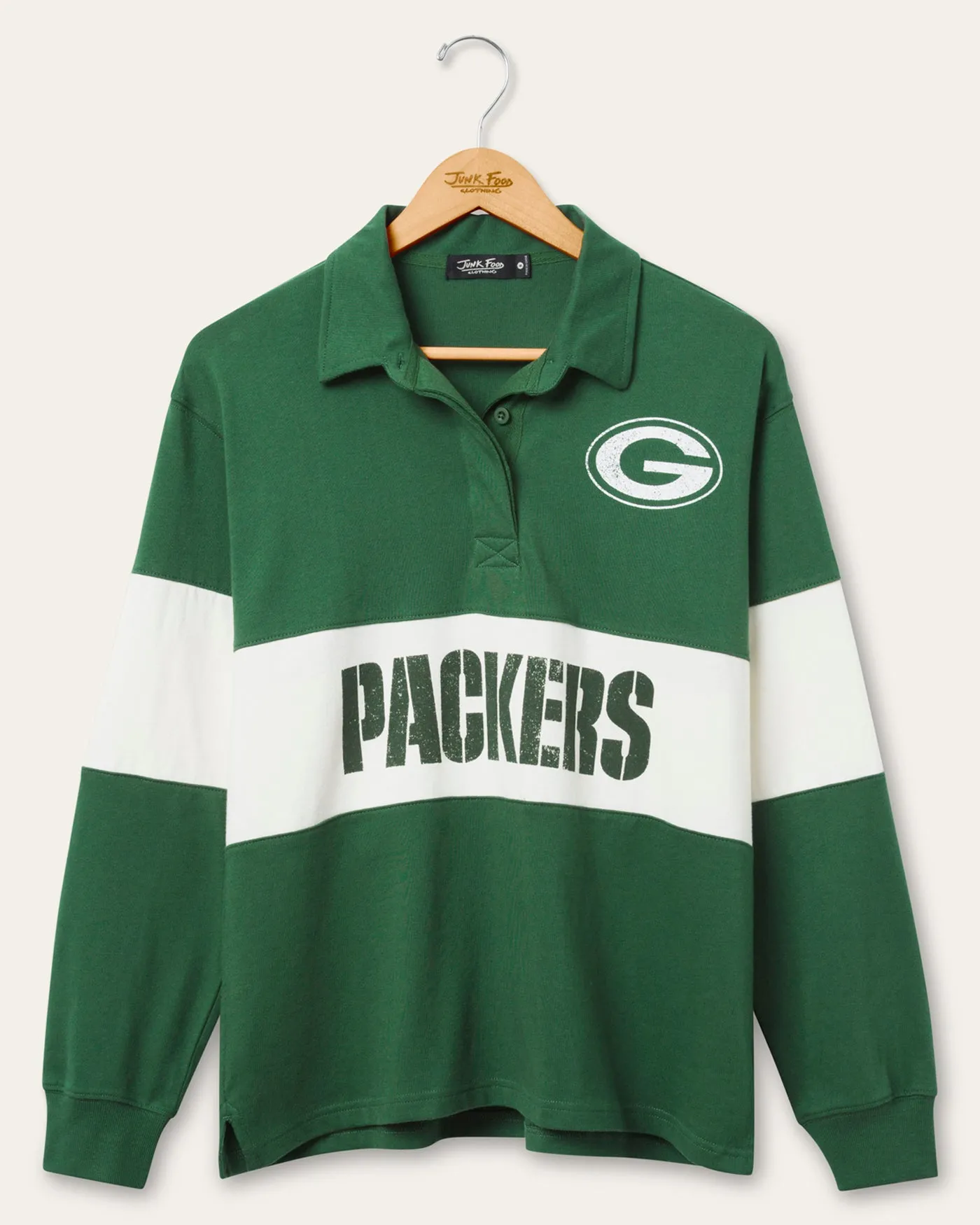 Women's Green Bay Packers Rugby Long Sleeve sold by Junk Food Clothing