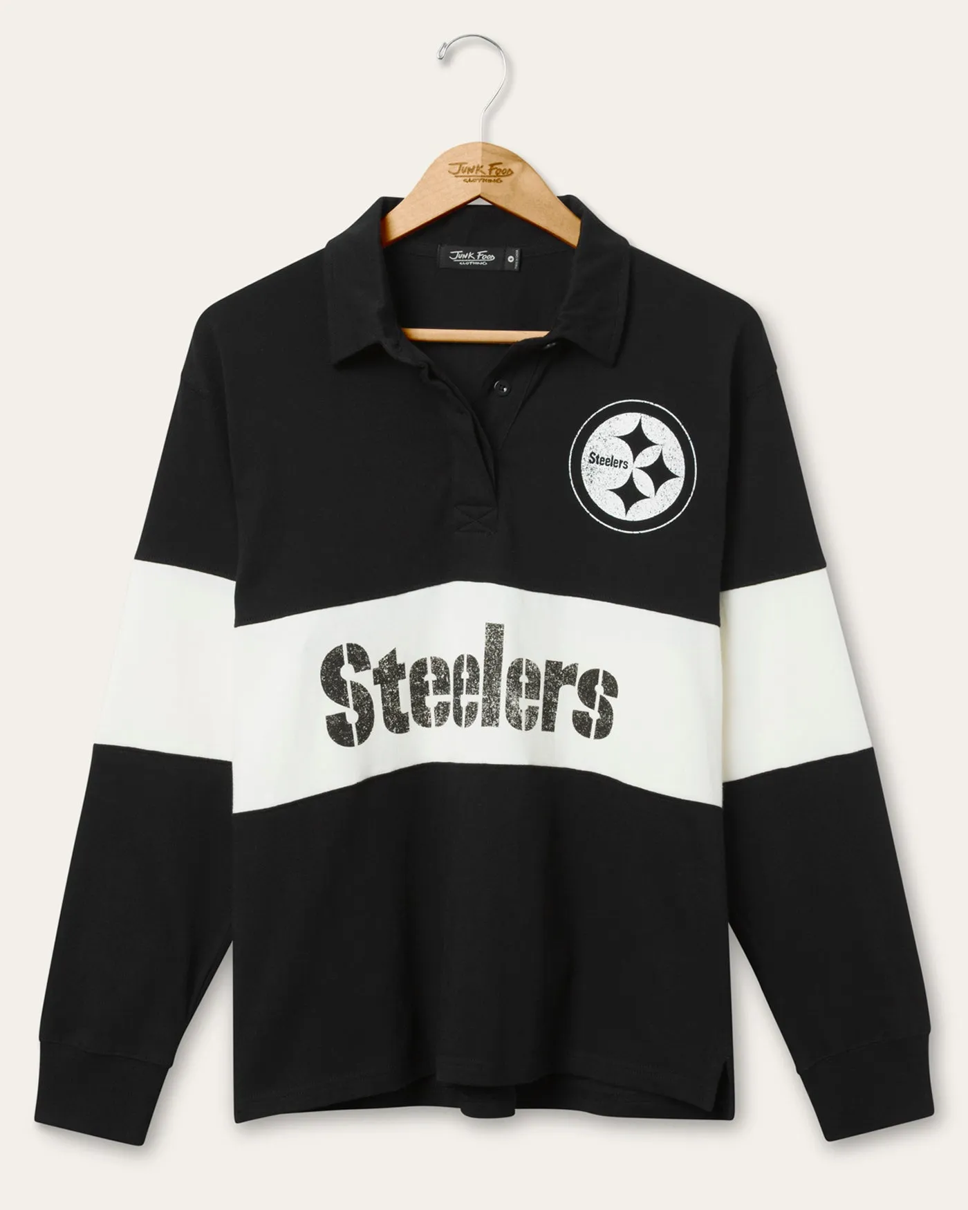 Women's Pittsburgh Steelers Rugby Long Sleeve sold by Junk Food Clothing