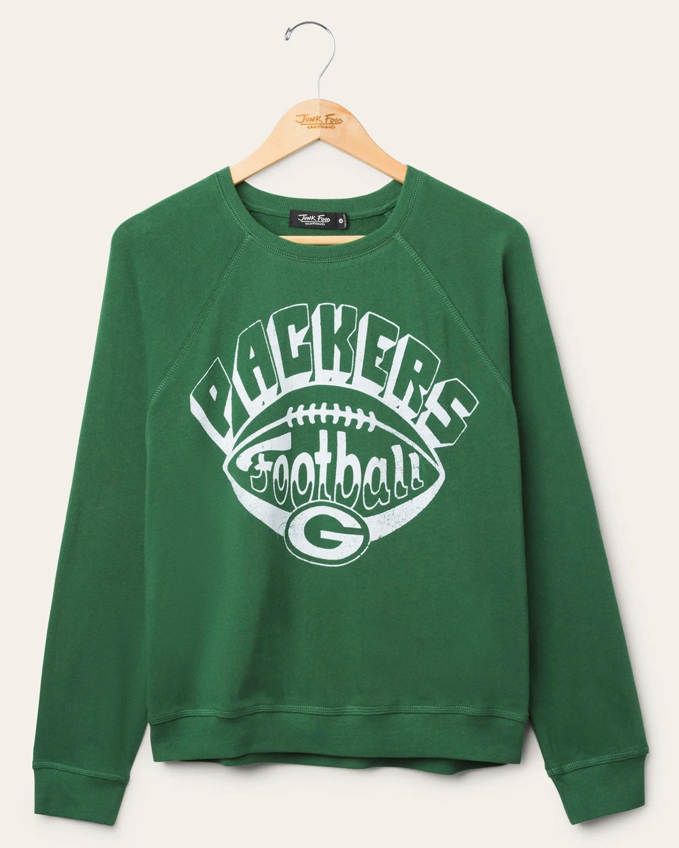 Women's Green Bay Packers Football Raglan Crew Fleece sold by Junk Food Clothing