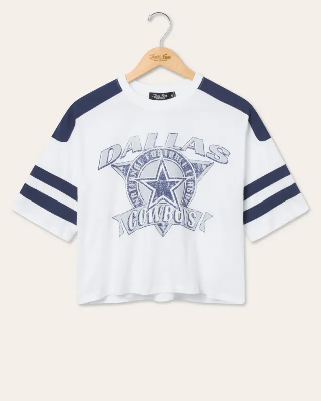 Women's Dallas Cowboys Striped Crop Tee sold by Junk Food Clothing