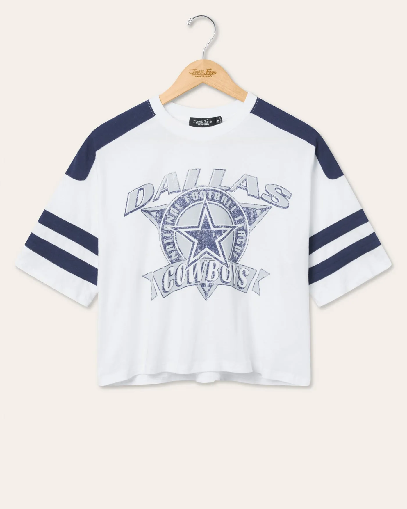 Women's Dallas Cowboys Striped Crop Tee sold by Junk Food Clothing