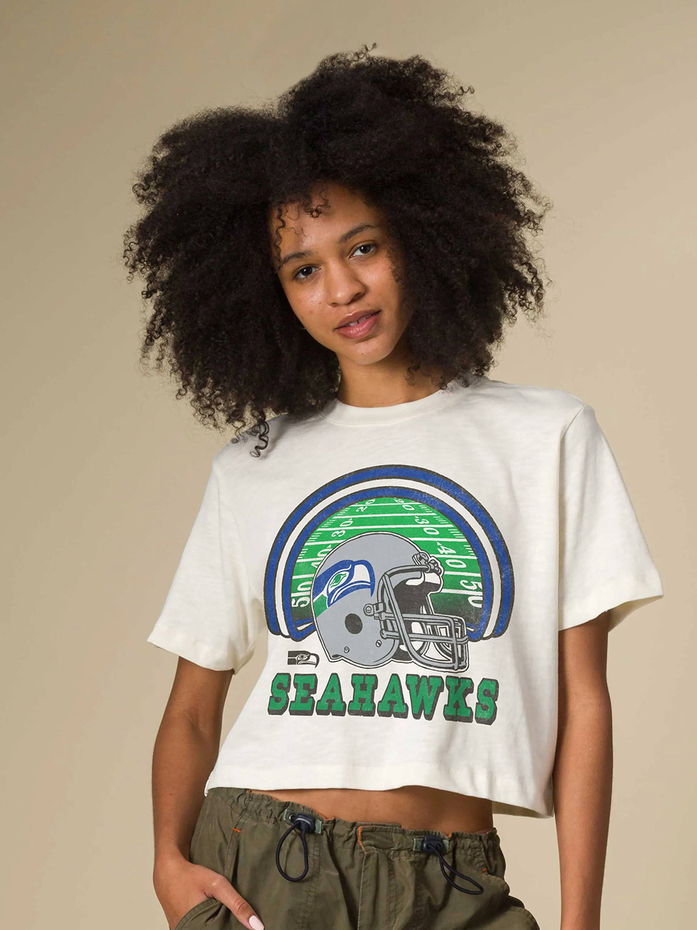 Women's Seattle Seahawks Game Time Mock Neck Crop Tee sold by Junk Food Clothing product image thumbnail 3