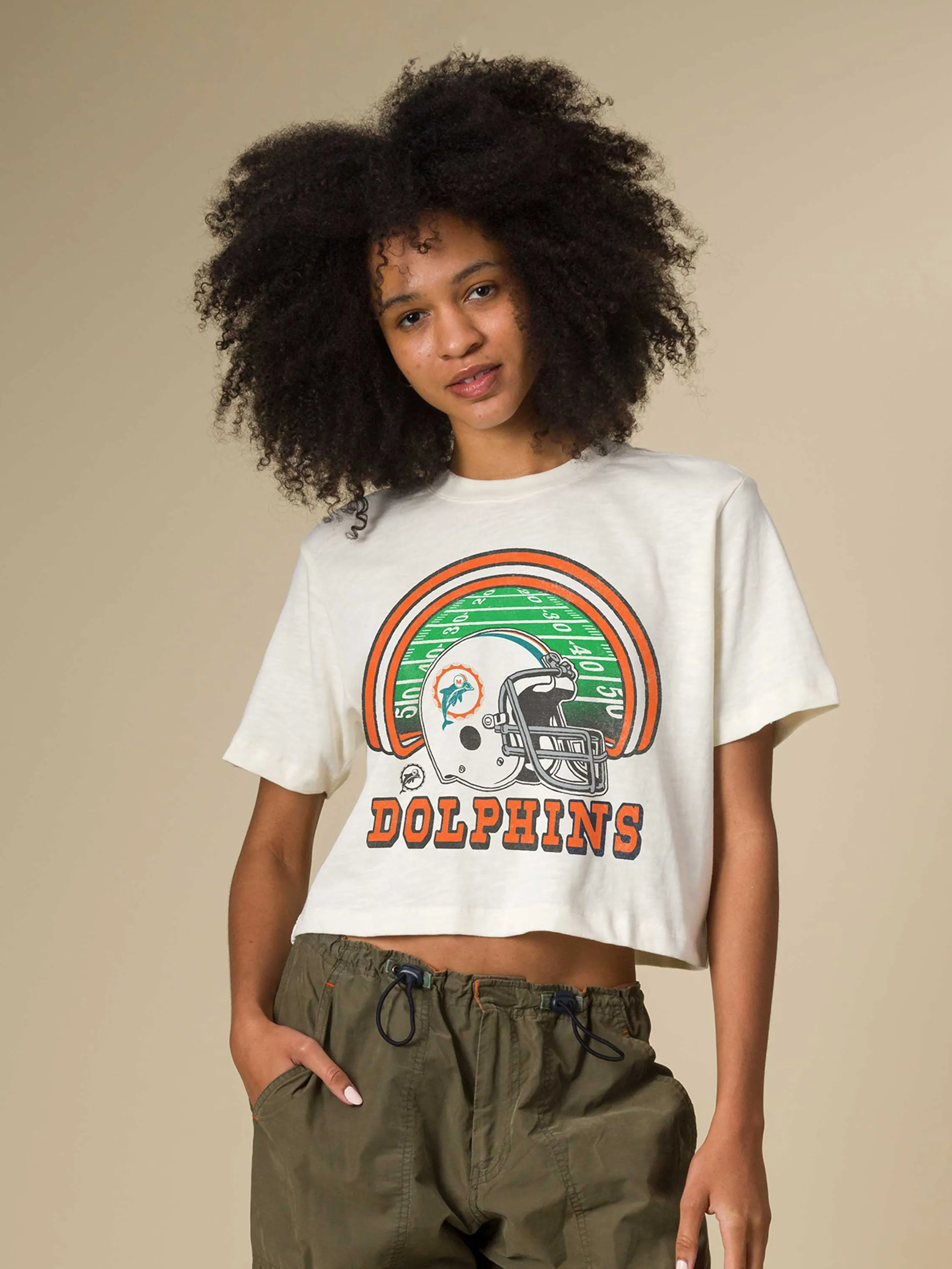 Women's Miami Dolphins Game Time Mock Neck Crop Tee sold by Junk Food Clothing product image thumbnail 3