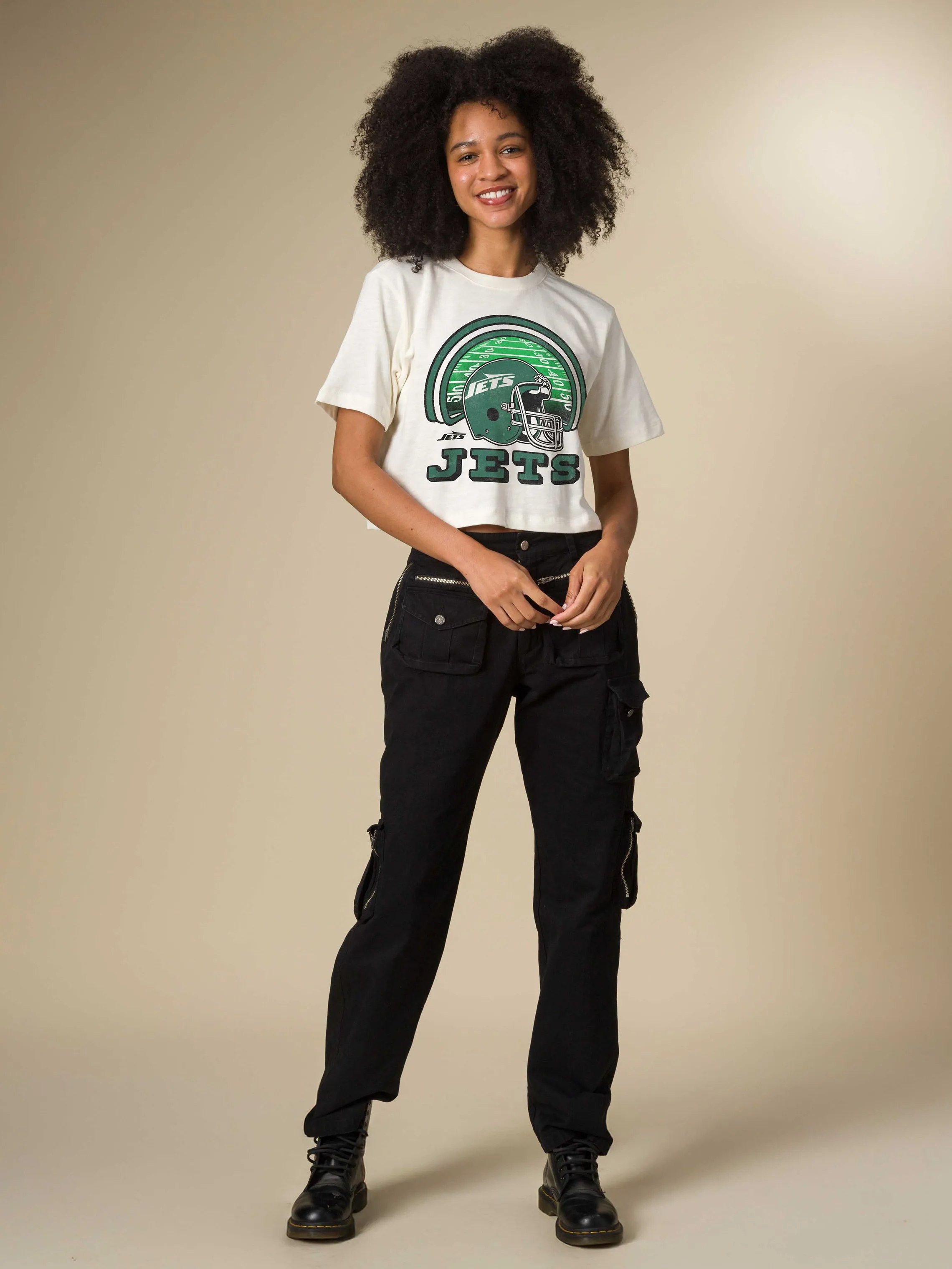 Women's New York Jets Game Time Mock Neck Crop Tee sold by Junk Food Clothing product image thumbnail 3