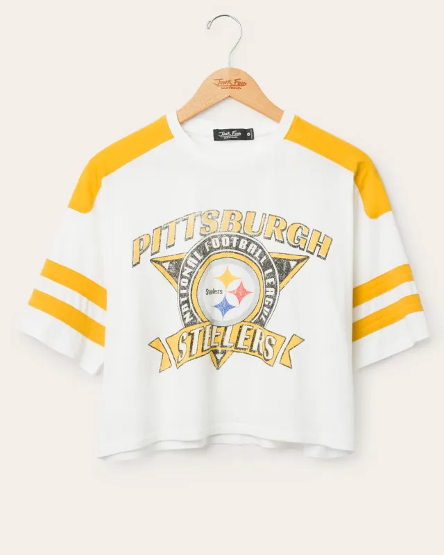 Women's Pittsburgh Steelers Striped Crop Tee sold by Junk Food Clothing