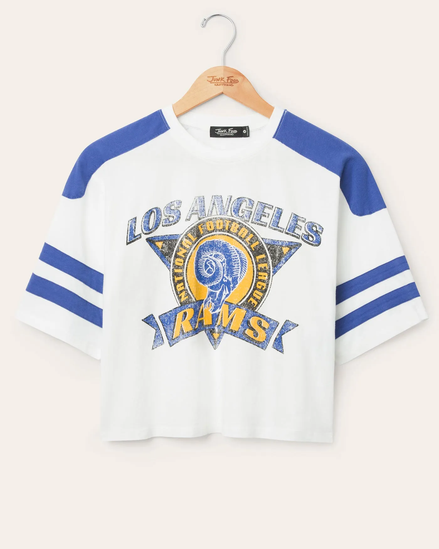 Women's Los Angeles Rams Striped Crop Tee sold by Junk Food Clothing