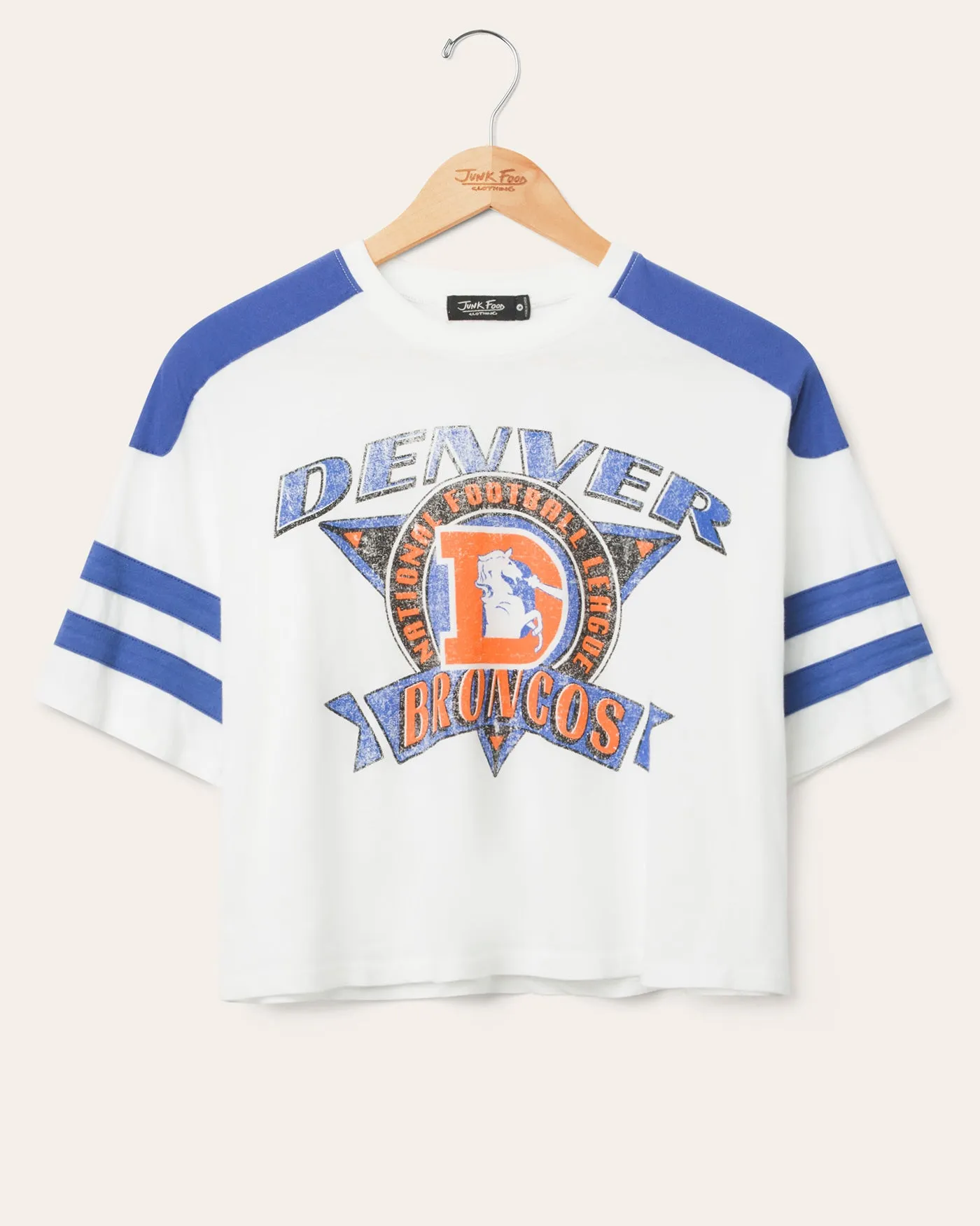 Women's Denver Broncos Striped Crop Tee sold by Junk Food Clothing