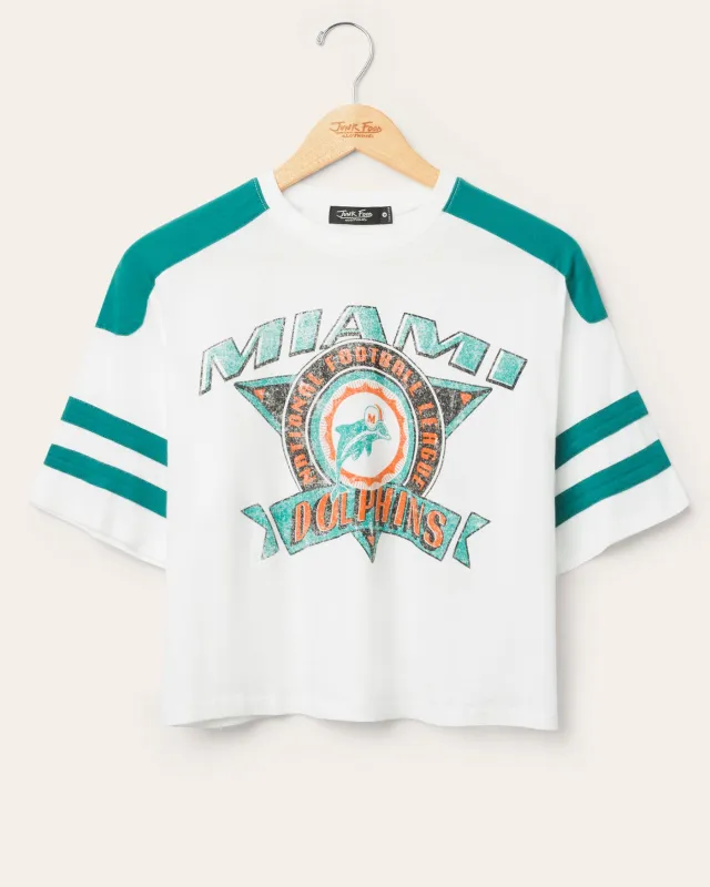 Women's Miami Dolphins Striped Crop Tee sold by Junk Food Clothing