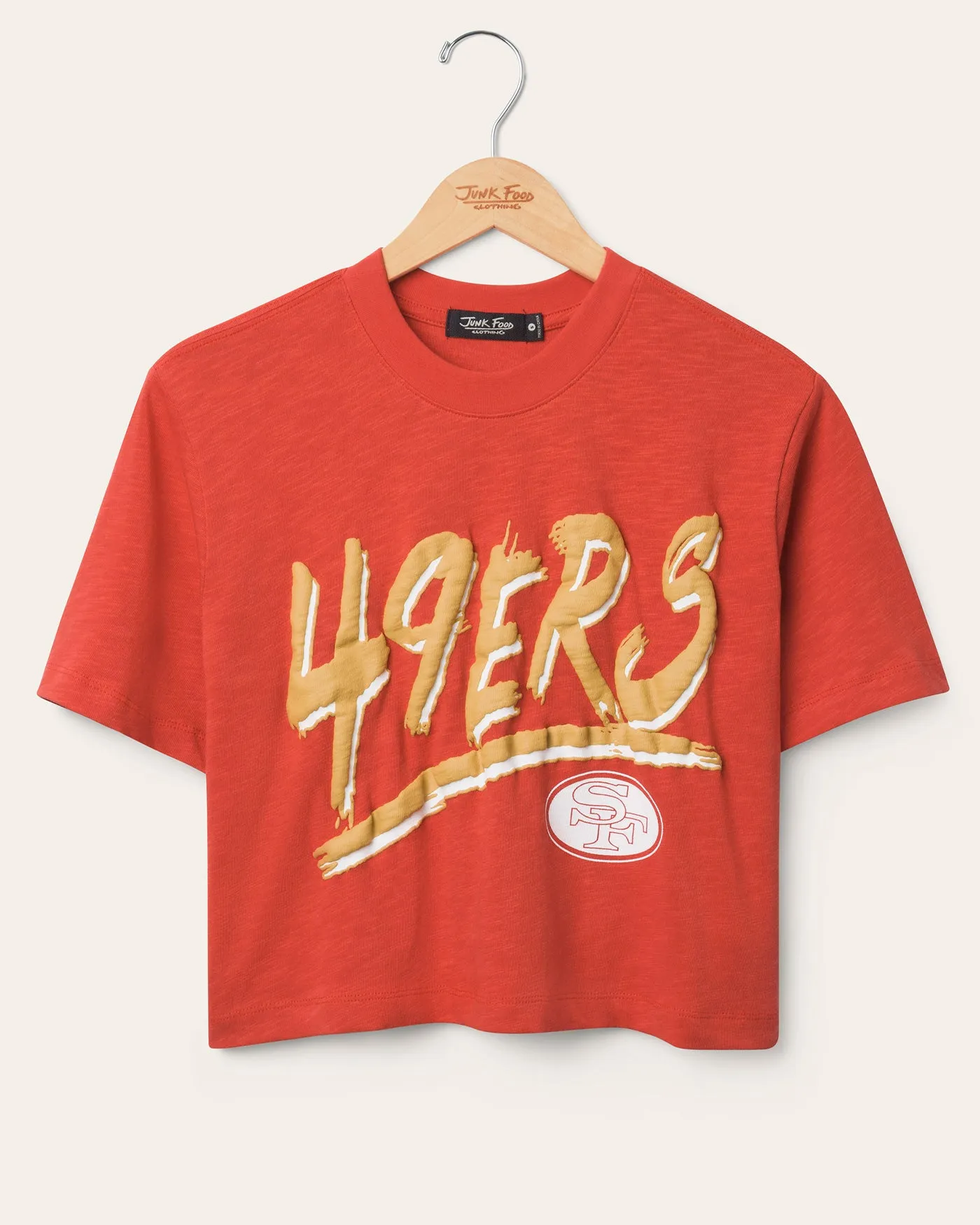 Women's San Francisco 49ers Thrill Mock Neck Crop Tee sold by Junk Food Clothing