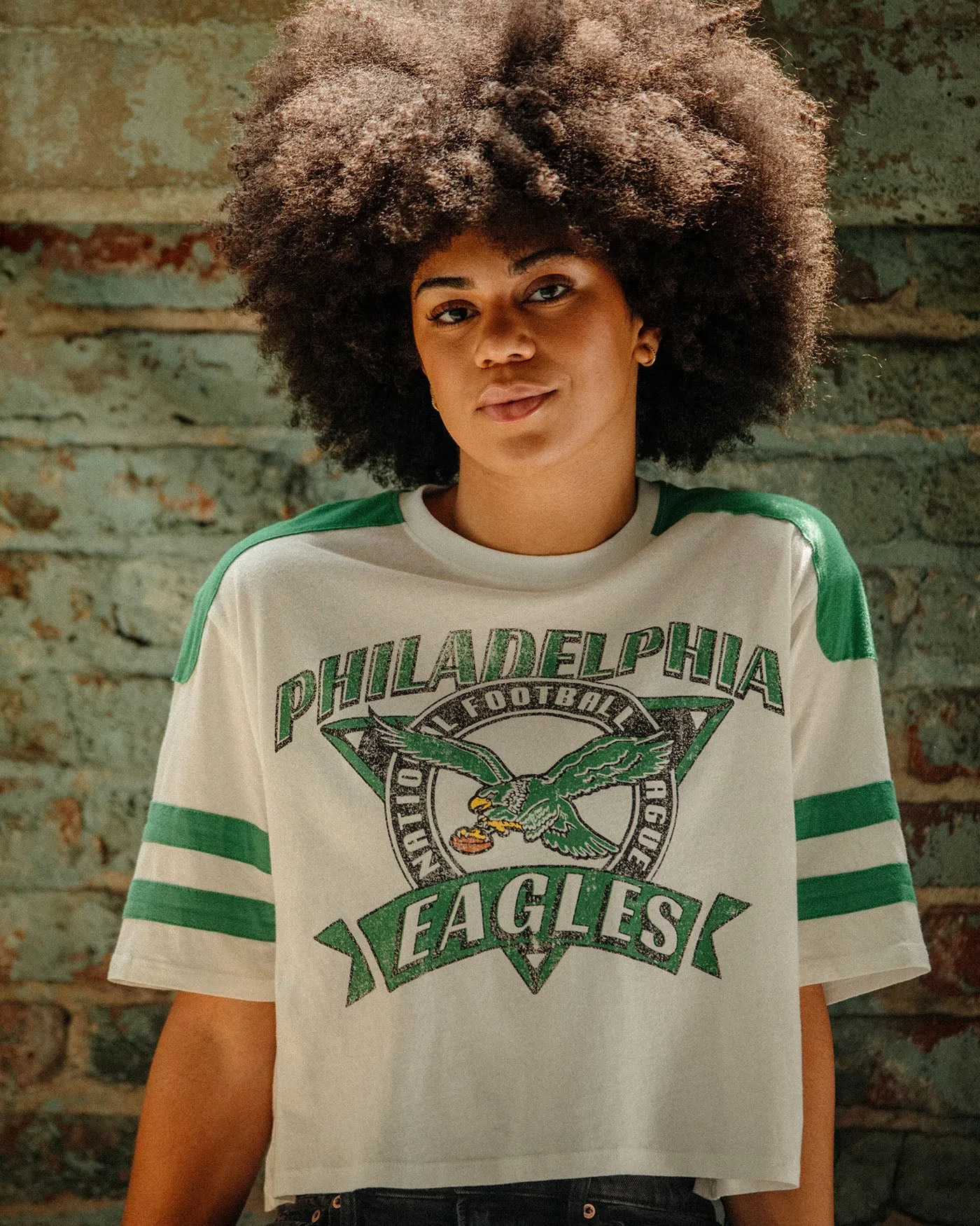 Women's Philadelphia Eagles Striped Crop Tee sold by Junk Food Clothing product image thumbnail 3